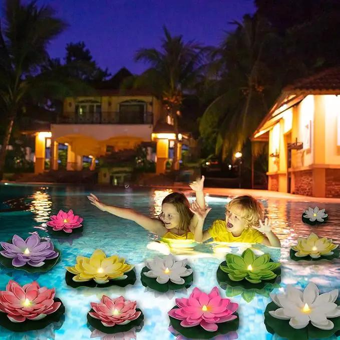 12 PCS Waterproof Floating Lotus Light - Diwali 5 Inch Floating Flower Light Battery Operated Water Activated Warm White Light Pool Flower Lamp Wedding,Anniversary,Garden Decoration(Mix-Color) by GreenHaven Gardens