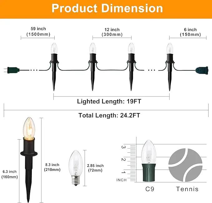 Outdoor Warm Christmas Pathway Lights, 24.2ft 20 Lights with Stakes, Outside Walkway Marker, C9 Christmas Decor, Driveway Decorations, Waterproof, Hanging or Plugging by GreenHaven Gardens
