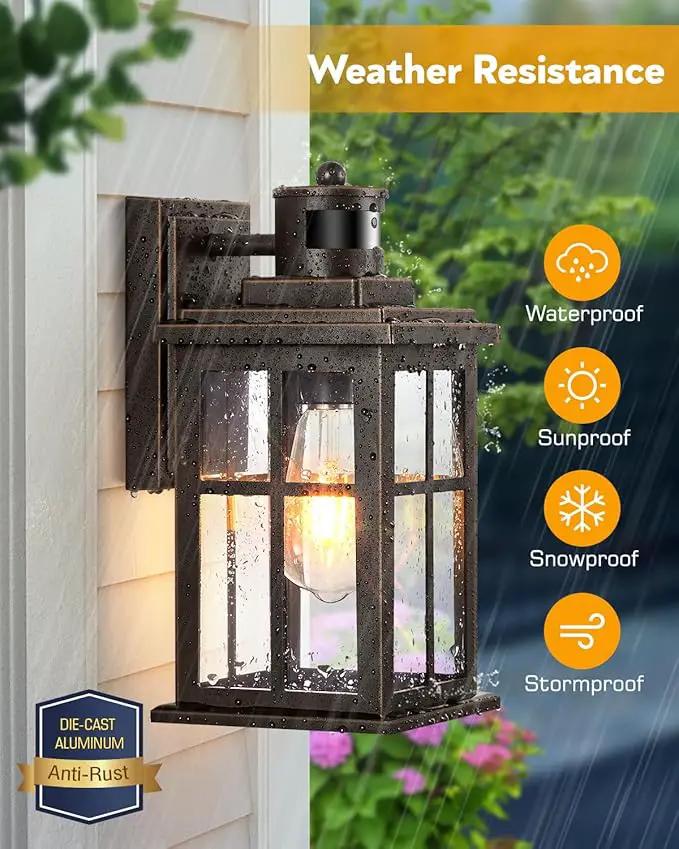 Distance-Adjustable Motion Sensor Outdoor Lights, Oil Rubbed Bronze Wall Mounting Porch Light, Waterproof Dusk to Dawn Exterior Lighting Fixtures Sconce, Anti-Rust Outdoor Lanterns for Porch by GreenHaven Gardens