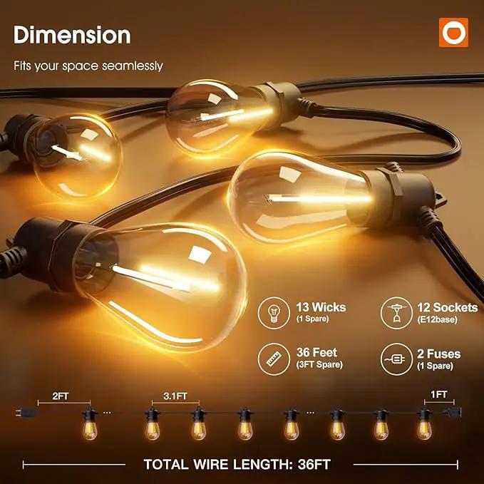 addlon 36FT LED Outdoor String Lights with 12 Edison Vintage Shatterproof Bulbs, Commercial Grade Patio Lights, IP65 Waterproof for Balcony, Backyard and Garden, Warm White by GreenHaven Gardens