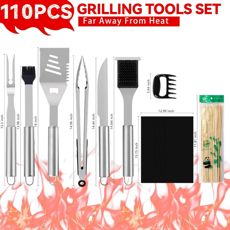 Supernal 110PCS Large Grilling Accessories,BBQ Accessories Heavy Duty Stainless Steel BBQ Grill Tools Set-Spatula,Tongs,Cleaning Brush & Meat Claws for Grills Outdoor Cooking,Gifts for Men Dad by GreenHaven Gardens