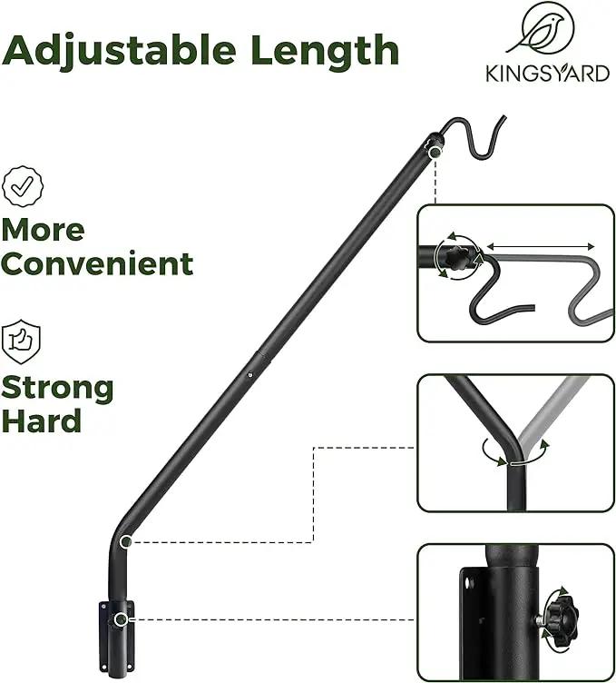 Kingsyard Heavy Duty Wall Mounted Deck Hook, 27"-39" Adjustable Metal Plant Wall Hanger for Hanging Bird Feeders, Planters, Lanterns, Wind Chimes, Wall Mounted by GreenHaven Gardens