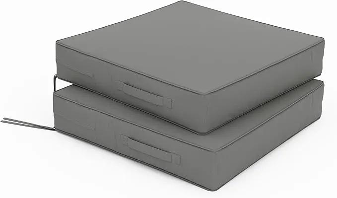 Patio Chair Cushions 22 X 22 X 4 Inch Waterproof Outdoor Seat Cushions for Patio Furniture, Outdoor Sofa Couch Pads with Ties & Handle, Set of 2, Light Grey by GreenHaven Gardens