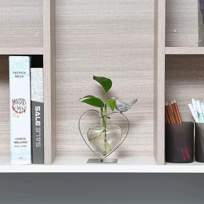 Marbrasse Desktop Glass Vase, Bulb Glass Vases for Holder, Creative Bird with Heart Planter Vase, Plant Terrarium Metal Stand for Modern Office Home Wedding Decorations by GreenHaven Gardens