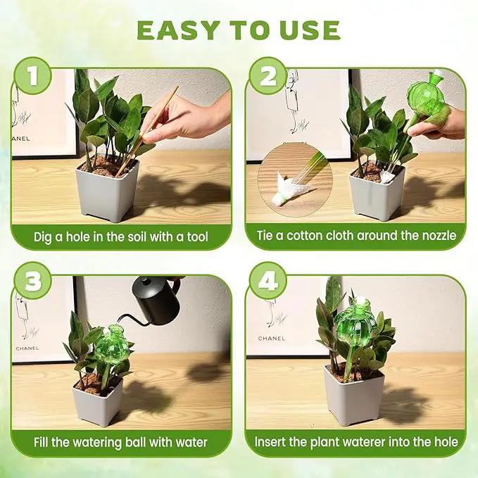 2 PCS Plant Self Watering Globes 8.9 Inch Plant Watering Devices Colorful Glass Self Watering Planter Insert for Indoor Outdoor Plants by GreenHaven Gardens