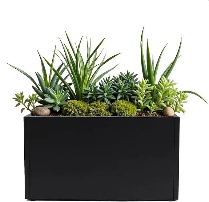 GSK Black Metal Planter Versatile Box with Drainage Holes Galvanized Painted Iron Flower Boxes for Indoor Outdoor Use Ideal Patio Balcony Garden Elevated Plant Bed by GreenHaven Gardens