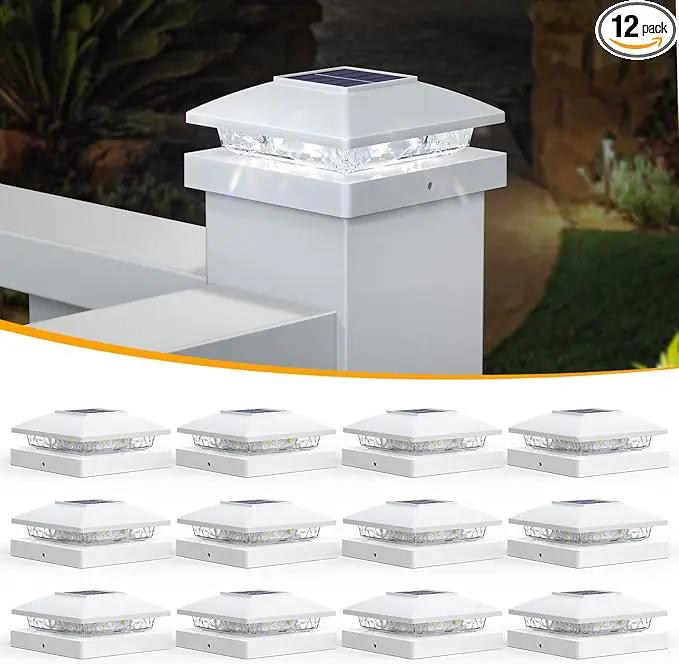 APONUO Solar Post Cap Lights for 4x4 Wood & Vinyl Posts, IP44 Waterproof Cool White LED 4x4 Post Solar Lights, Outdoor Garden Patio Yard Decor, 12 Pack (White) by GreenHaven Gardens
