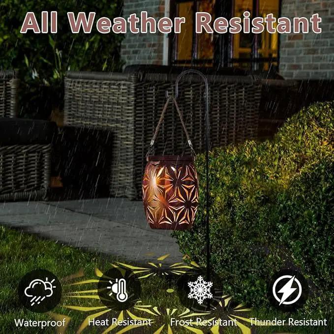 Solar Outdoor Lanterns with Floral Design，LED Garden Lights，Outdoor Solar Table Lantern Waterproof Brown Flower Hollowed，Table Lamp for Indoor/Outdoor Patio Porch Lawn Pathway Indoor by GreenHaven Gardens