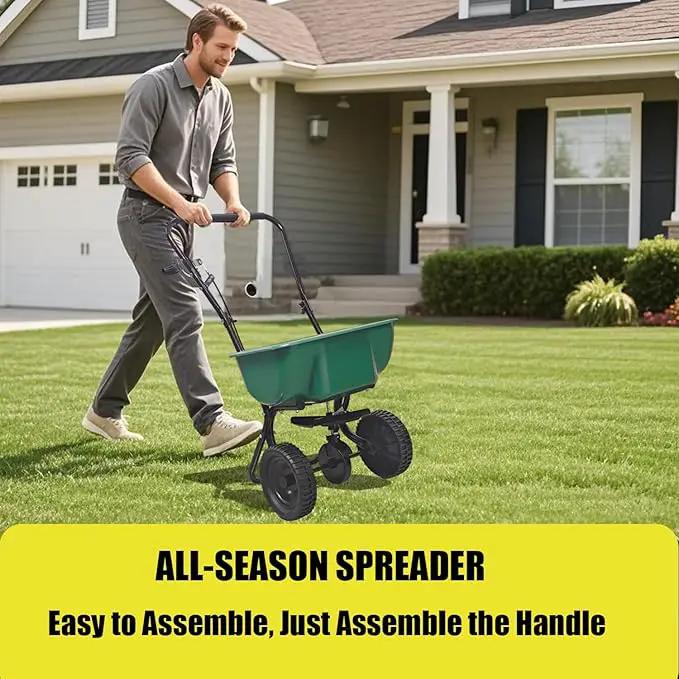 60LB Walk-Behind Broadcast Spreader for Seed,Fertilizer,Salt,Ice Melt, Fertilizer Spreader with Adjustable Drop Rate, Seed Spreaders for Lawns by GreenHaven Gardens
