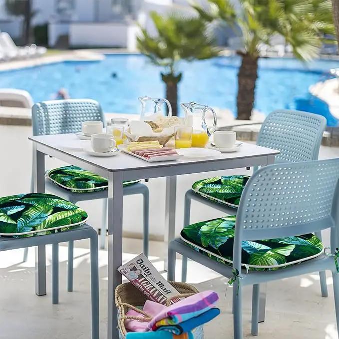 Indoor/Outdoor Chair Cushions 16x17 Inch, Patio Chair Cushions with Ties, All Weather Seat Cushions for Patio Furniture Home Garden Chair Use, Set of 4, Hanalei Lagoon by GreenHaven Gardens
