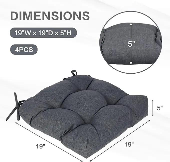 Aoodor 19" x 19" x 5" Tufted Outdoor Chair Cushions, Water Resistant & Fade Resistant Polyester Dining Chair Pads with 2 Straps for Patio Furniture, Set of 4 by GreenHaven Gardens
