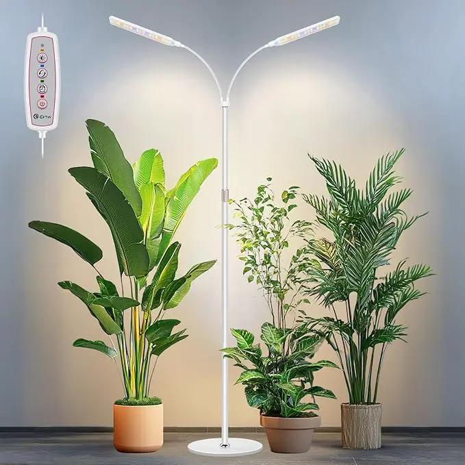 Grow Lights for Indoor Plants with Stand, 2-Heads Full Specturm Plant Grow Light with 4/8/12/16H Timer, 3 Color Modes, 360° Flexible Gooseneck, 24-68.7in Hight Adjustable Plant Growing Lamp by GreenHaven Gardens