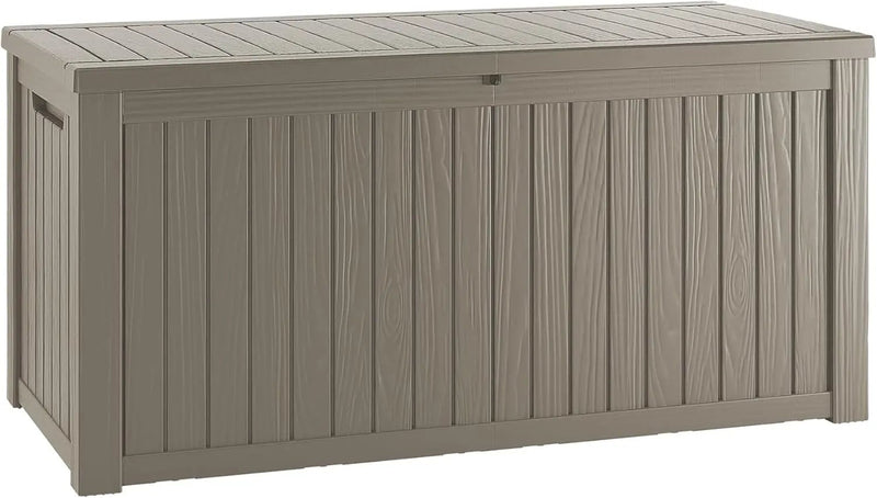 200 Gallon Coffee Resin Deck Box - Rustic Wood-Look, Waterproof & Lockable Outdoor Storage for Garden Tools, Patio Essentials - All-Weather Container for Farmhouse Decks, Backyards by GreenHaven Gardens
