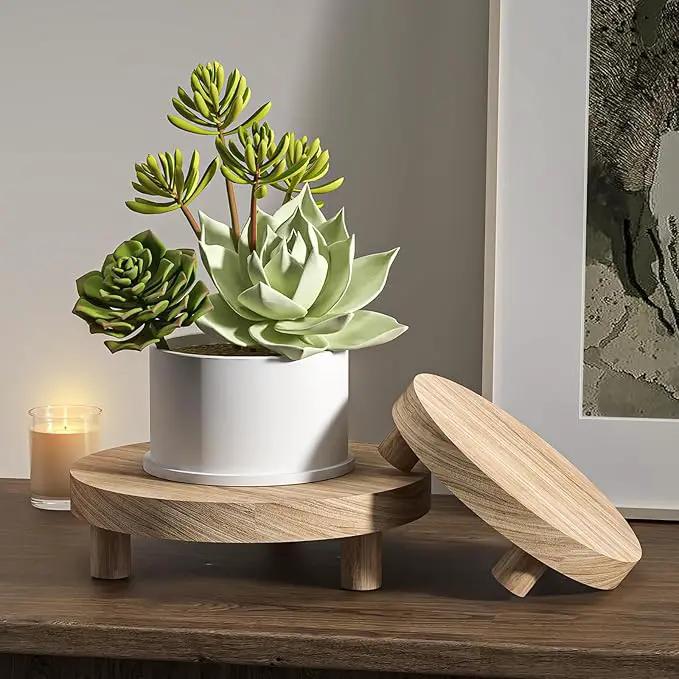 3 Pcs Wood Plant Stand Indoor Outdoor, Round Wood Riser for Decor 6/8/10" Wooden Stool Display Stand Flower Pot Holder Small Planter Tray Modern Potter Decorative for Desktop Counter Room (Natural) by GreenHaven Gardens