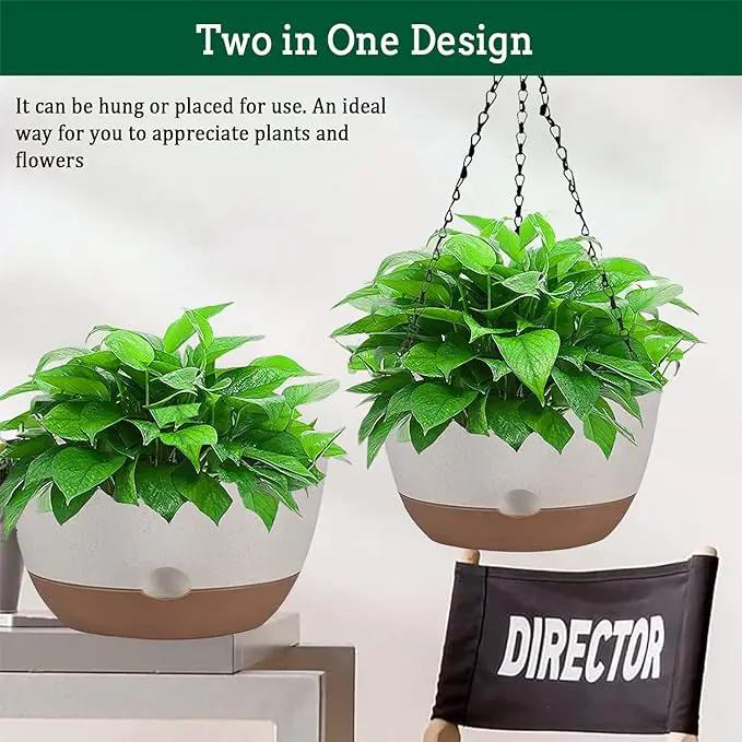 Hanging Planter Self Watering 10 Inch, 2 Pack Indoor Outdoor Hanging Baskets, Hanging Flower Pots with Drainage Hole & 2 Kinds of Plant Hangers for Garden Home Decor(Black Hanger by GreenHaven Gardens
