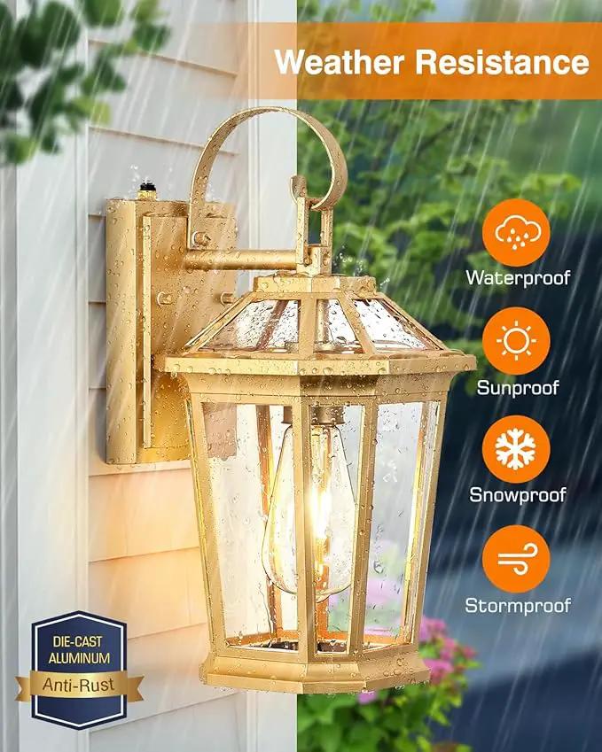 VIANIS Outdoor Porch Lights Wall Mount, Dusk to Dawn Exterior Light Fixture for House, 100% Anti-Rust Aluminum Waterproof Porch Light Outside Wall Lights, Gold Wall Sconce Lanterns for Garage by GreenHaven Gardens