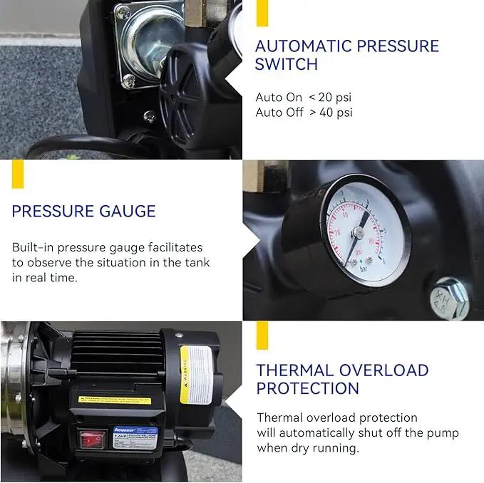Acquaer 1.6 HP Shallow Well Pump with Pressure Tank, Stainless Steel, 1320 GPH 115V Irrigation, Automatic Water Booster Jet Pump for Home, Garden, Lawn by GreenHaven Gardens