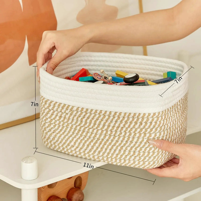 Small Cotton Rope Basket – Storage Bin for Organizing (10.6" x 6.7" x 6.7"), Bathroom Storage Basket for Shelf, Counter & Closet（White & Mixed Camel） by GreenHaven Gardens