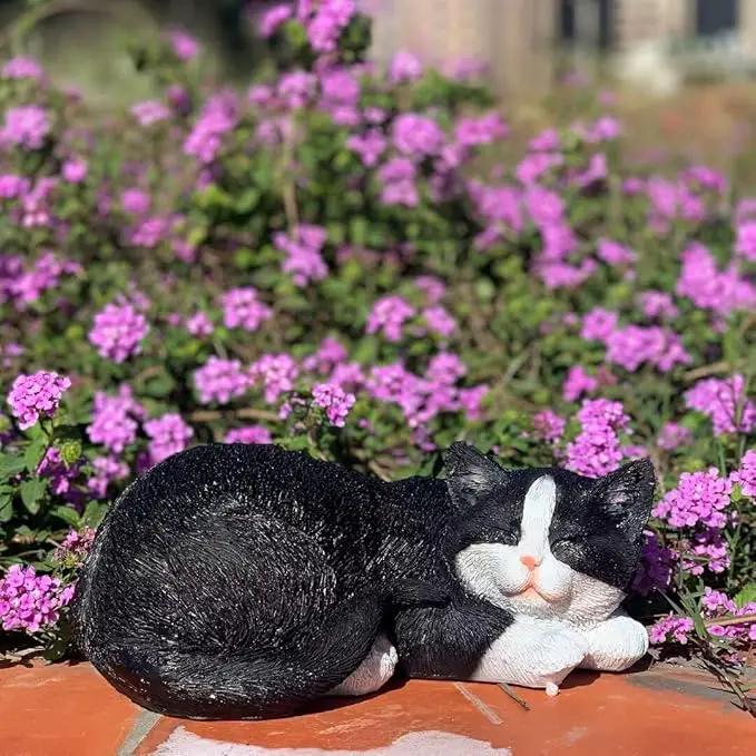 Outdoor Garden Decor - Sleeping Cat Figurine for Garden, Patio, Lawn & Yard Decoration. Perfect Mom and Cat Lover Gift by GreenHaven Gardens
