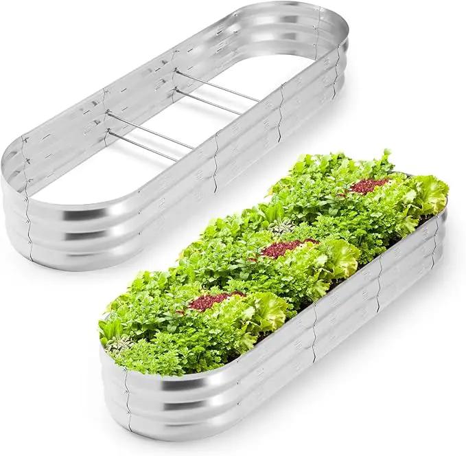 POTEY Galvanized Raised Garden Bed 2Pcs, Metal Planter Boxes Outdoor for Vegetables Flowers Herb, Oval Large Planter Raised Beds Kit with Weed Barrier Fabric and Soil Ventilation Holes (5.7L*1.7W FT) by GreenHaven Gardens