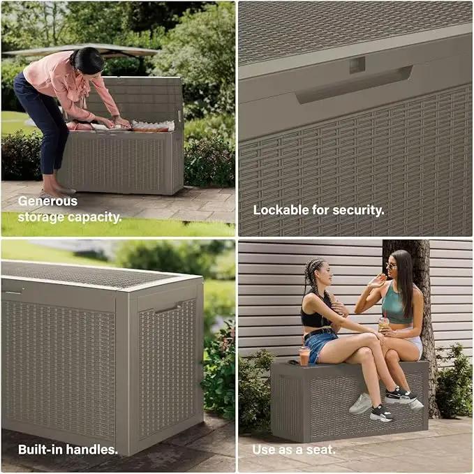 200 Gallon Resin Deck Box, Waterproof Outdoor Storage Bin for Patio Furniture, Pool Accessories, and Garden Tools, Lockable & UV-Resistant, Grey by GreenHaven Gardens
