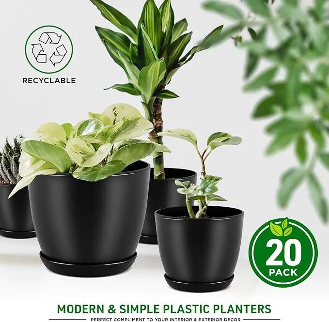 Plant Pots with Multi Drainage Holes - 20 Pieces Versatile, Sturdy Plastic, Stackable Design Home Decor Flower Pots for Indoor and Outdoor Gardening - Black by GreenHaven Gardens