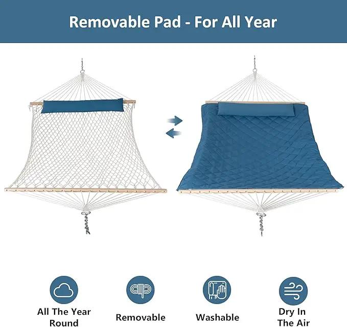 ANOW 2 Person Hammock with Detachable Large Hammock Pad and Pillow, for Garden Yard Outside, 450 LBS Weight Capacity, Blue by GreenHaven Gardens