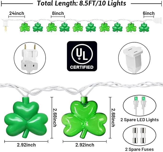 8.5Ft Shamrock String Lights, St Patrick's Day Decorations Light with 10 LED Green Lucky Clover Lights Outdoor Waterproof, UL Certified for Home Garden St. Patrick's Day Party Decorations, White Wire by GreenHaven Gardens