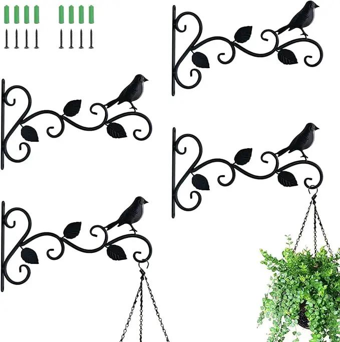 Hanging Plants Bracket 12" Bird Planter Outdoor Hooks Hangers for Flower Baskets Pot Bird Feeder Wind Chimes Lanterns Patio Garden Outdoor Indoor Metal Black, 4 Packs by GreenHaven Gardens