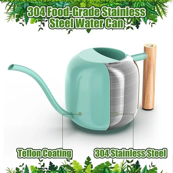 Green Moon Water Can Indoor Plant Mint Green 1.2L/41oz Metal Stainless Steel Water Can Indoor Outdoor with Long Spout for House Plant Bonsai Outdoor Garden Flowers by GreenHaven Gardens