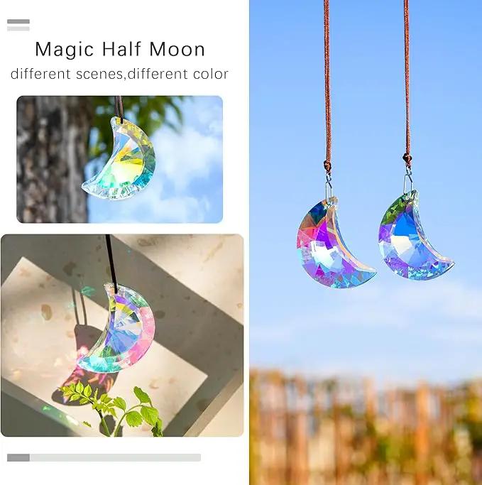HDCRYSTALGIFTS 2pcs 50mm Crystal Prisms Sun Catchers,Half Moon Drop Hanging Suncatchers for Windows, Rainbow Maker Crystals Decoration by GreenHaven Gardens