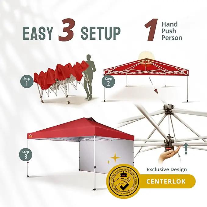 CROWN SHADES 12x12 Pop Up Canopy Tent Instant Commercial with 150D Silver Coated Fabric Including 1 Removable Sidewall, 4 Ropes, 8 Stakes, Weight Bags, STO 'N Go Bag, Red by GreenHaven Gardens