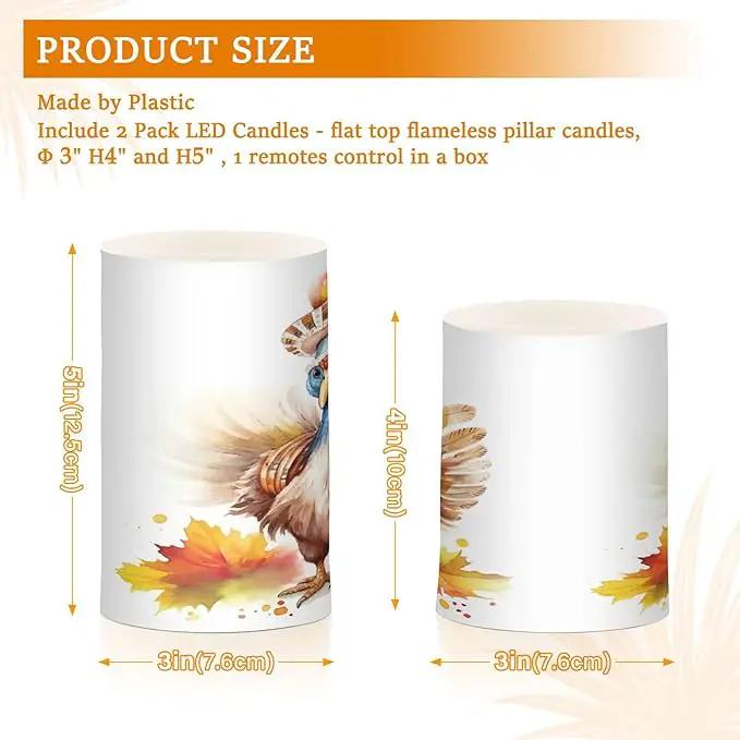 Flickering Flameless Candles, Cute Turkey Thanksgiving Pumpkin LED Candles with Remote Timer, Set of 2 Battery Operated Candle for Valentine Wedding Birthday by GreenHaven Gardens