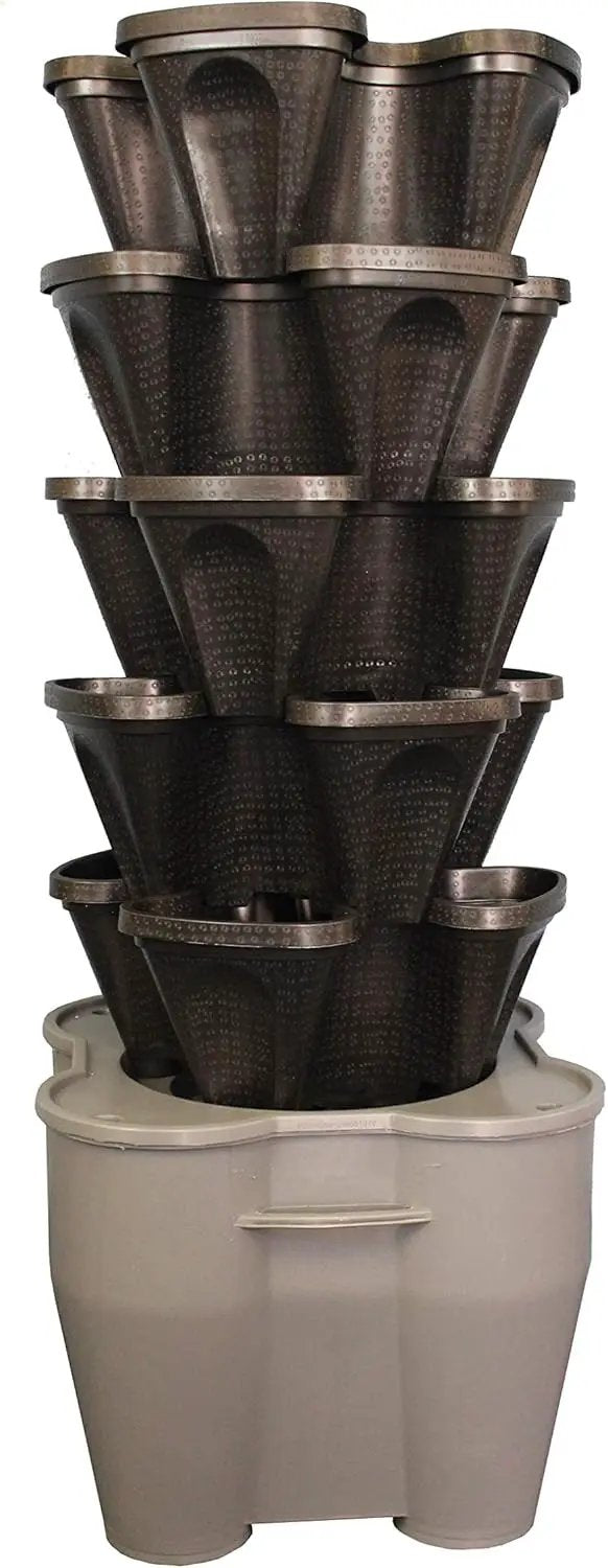 Mr. Stacky Smart Farm - Automatic Self Watering Garden - Grow Fresh Healthy Food Virtually Anywhere Year Round - Soil or Hydroponic Vertical Tower Gardening System (Solar Kit, Black) by GreenHaven Gardens