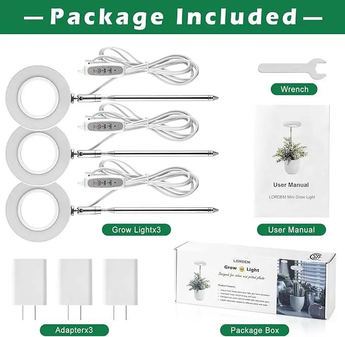 LORDEM Grow Light, Full Spectrum LED Plant Light for Indoor Plants, Height Adjustable Growing Lamp with Auto On/Off Timer 4/8/12H, 4 Dimmable Brightness, Ideal for Small Plants, 3 Packs by GreenHaven Gardens