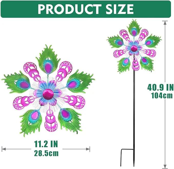 Solar Peacock Wind Spinners for Yard and Garden, 40 Inch Solar Windmill Garden Whirligig Kinetic Spinners Decor for Lawn,Patio&Yard, Metal Whirligigs Purple Wind Spinners Outdoor by GreenHaven Gardens