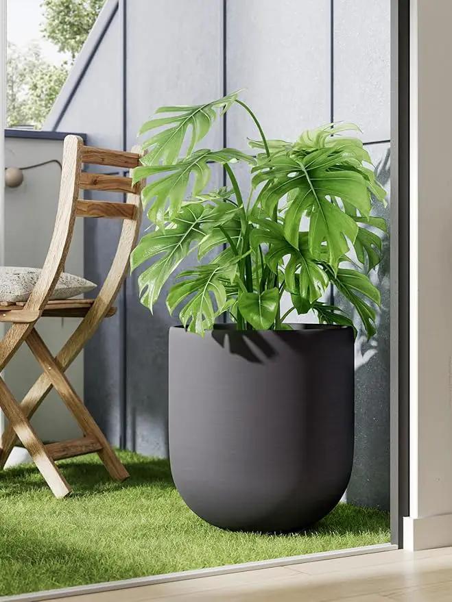LE TAUCI 12 Inch Pots for Plants, Ceramic Large Planters for Indoor Plants, Indoor Plant Pots for Home Garden Patio Office, Big Planter Pots with Drainage Hole and Rubber Plug, Charcoal Gray by GreenHaven Gardens