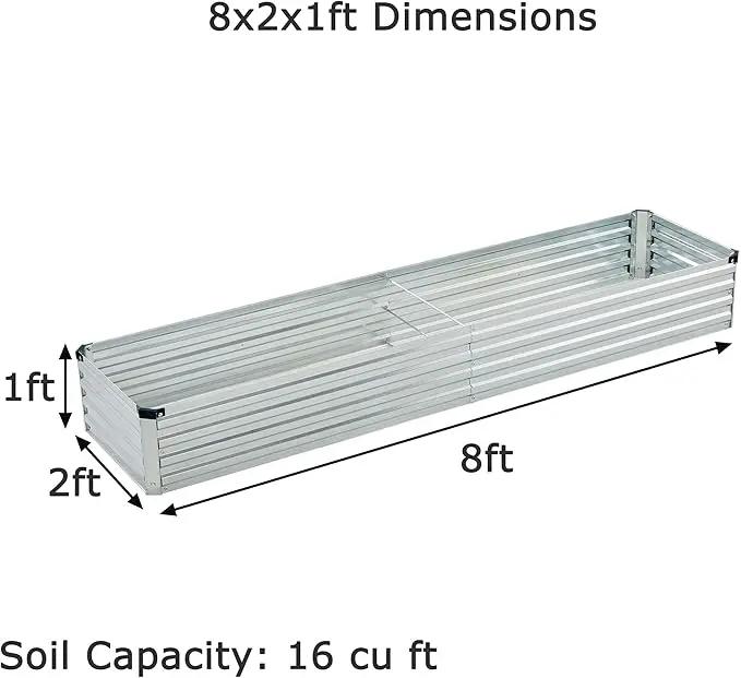 8x2x1ft(2 Pack) Galvanized Raised Garden Bed,Outdoor Planter Box Metal Patio Kit Planting Bed for Vegetables Flowers Herb,Silver by GreenHaven Gardens