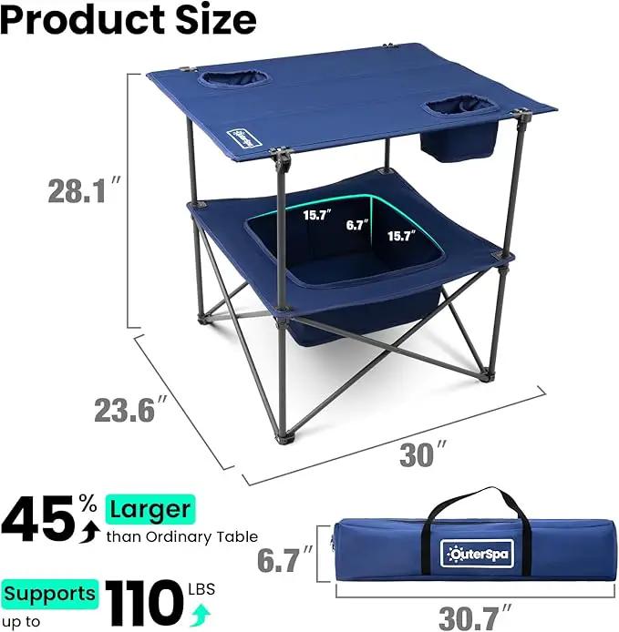 Folding Camping Table, Portable Outdoor Picnic Table, Rectangular Lightweight Camp Table with Storage, Cup Holder and Carry Bag for Barbeque Beach Camping and Tailgate by GreenHaven Gardens