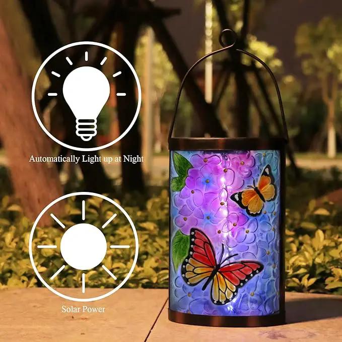 Hanging Solar Lantern Outdoor Waterproof LED Solar Lights Butterfly Decorative Lanterns Tabletop Lamp for Outdoor Patio Garden Yard Decor by GreenHaven Gardens