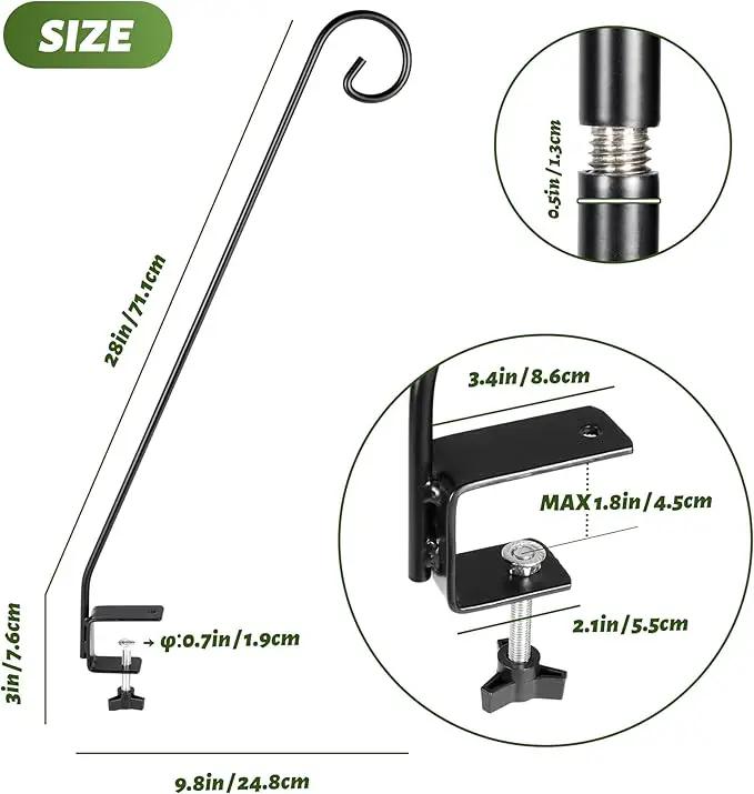 MIXXIDEA 2 Packs Heavy Duty Deck Rail Pole Deck Hook, Extensible and Adjustable Deck Hook for Hanging Bird Feeder, Plants, Suet Baskets,Wind Chimes,Lanterns by GreenHaven Gardens