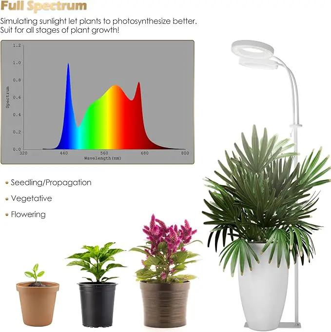 GLOWRIUM Grow Light with Stand,2-Head LED Plant Light for Indoor Plants, Full Spectrum Grow Lamp, 3/9/12H Timer, 6 Dimmable Levels, 3 Lighting Mode, Adjustable Height White by GreenHaven Gardens