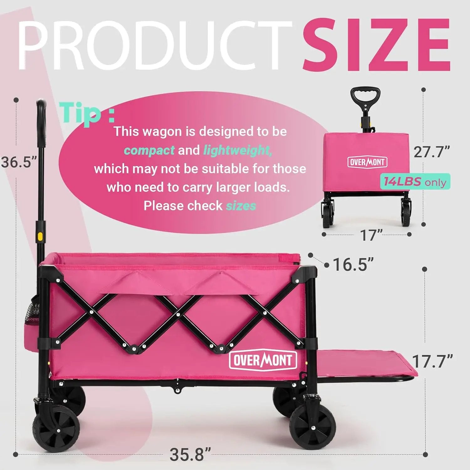 OVERMONT Collapsible Wagon with Tailgate - 220lbs Extended Lightweight Foldable Utility Wagons Folding Cart with Wheels - Small Garden Grocery Cart for Shopping,Grocery,Sports,Garden by GreenHaven Gardens