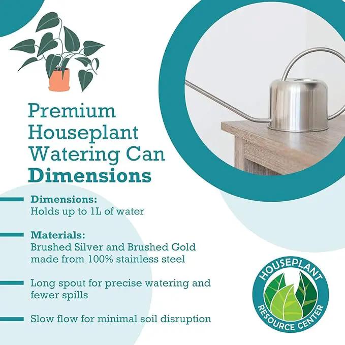 Stainless Steel Watering Can for Houseplants by Houseplant Resource Center | 1L Capacity for Indoor/Outdoor Plants in Brushed Gold by GreenHaven Gardens
