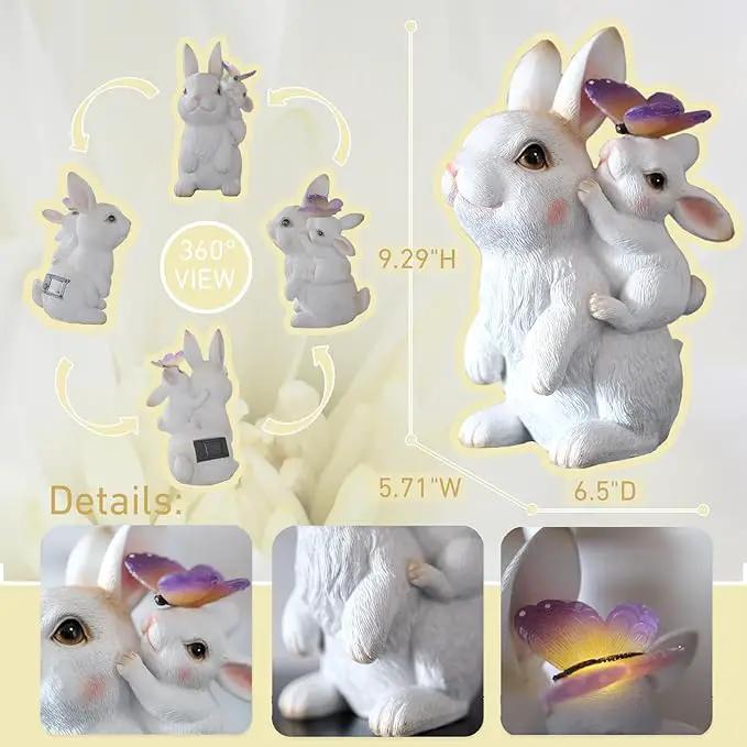 Garden Outdoor Statues Rabbit with Solar Lights,Mother&Baby Bunny Figurine with Solar Butterfly Changing Lights for Yard Art Garden&Patio Decor,Unique Easter&Birthday Gifts for Women Mom Grandma by GreenHaven Gardens