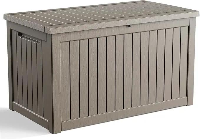 230 Gallon Outdoor Deck Box,Storage Lockable Waterproof Patio Furniture,Garden Tools,Cushions,Pool Accessories Outside Storage Resin Box(Grey) by GreenHaven Gardens