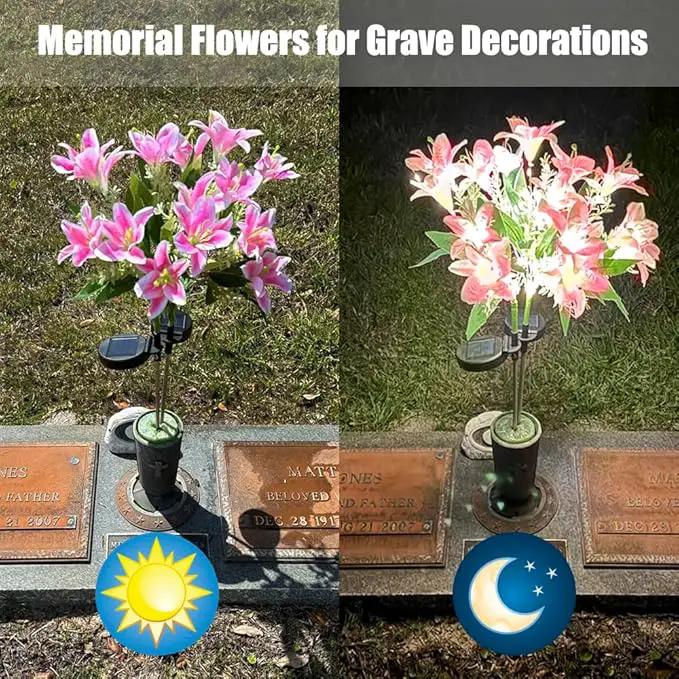 GUOCHENG Lily Flower Solar Lights Outdoor Garden, 2 Pack LED Solar Flower Lights with Lifelike Lily, Waterproof Solar Stake Lily Lights for Courtyard Pathway Flowerbed Lawn Décor(Pink) by GreenHaven Gardens