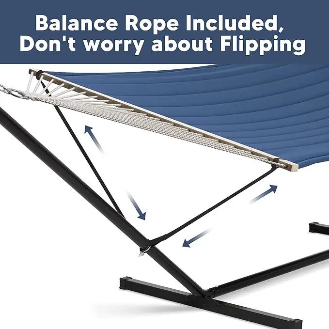 SUNCREAT 2 Person Free Standing Hammock with 15 ft Stand, 475 lbs Capacity, Backyard Hammock with Stand, Navy by GreenHaven Gardens