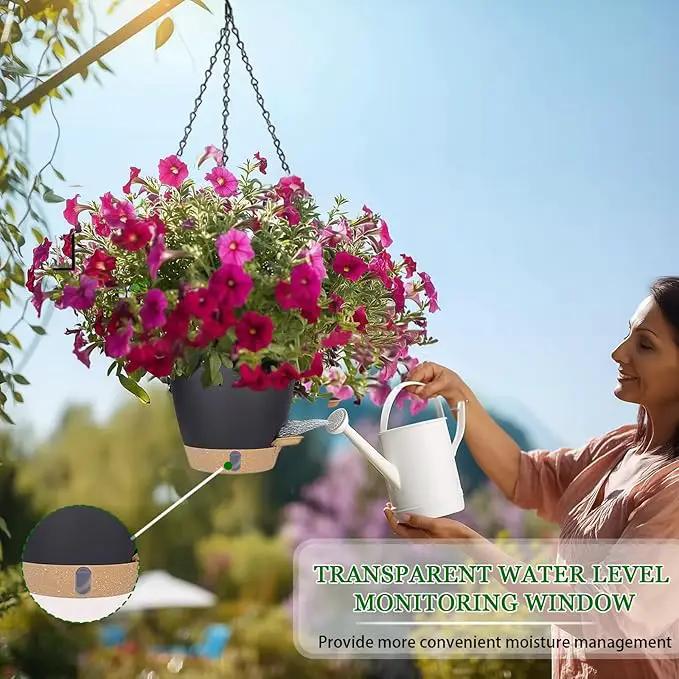 Hanging Planter Self Watering 8 Inch, 2 Pack Hanging Baskets for Plants, Hanging Flower Pots with Drainage Hole & 2 Kinds of Plant Hangers for Garden Home Decor (Black, 8 inch) by GreenHaven Gardens