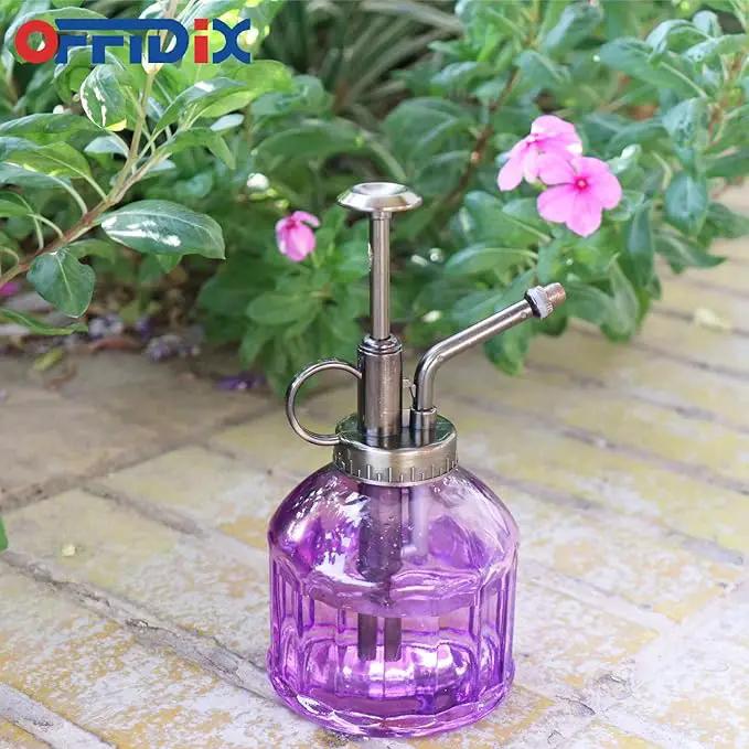 OFFIDIX Glass Watering Spray Bottle,Plant Mister watering can indoor with Bronze Plastic Top Pump, Glass Small Watering Can for Garden, Plants, Cleaning (Purple) by GreenHaven Gardens